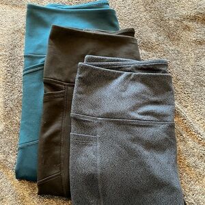 Set of Three Fleece lined Leggings in Blue, Black, and Blue/black pattern